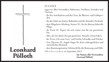 Traueranzeige von Leonhard Pölloth von Der Bote