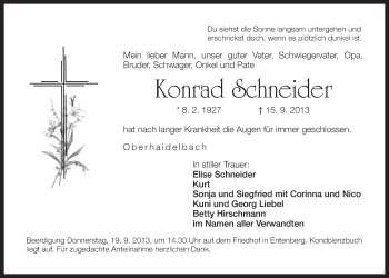 Traueranzeige von Konrad Schneider von Der Bote