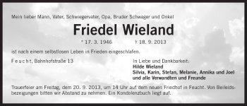 Traueranzeige von Friedel Wieland von Der Bote
