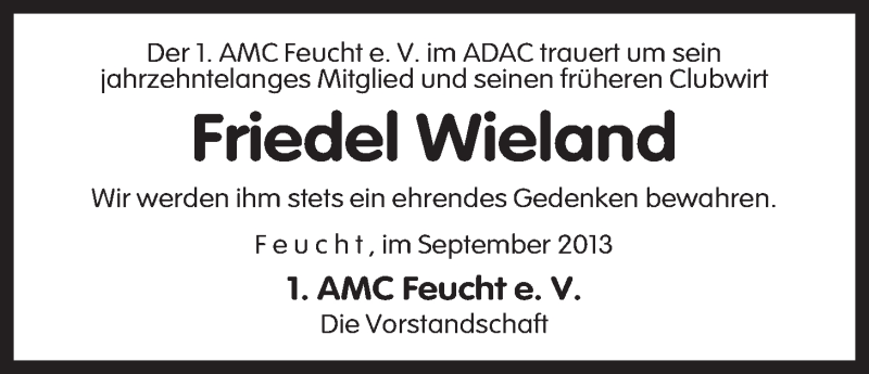 Traueranzeige für Friedel Wieland vom 20.09.2013 aus Der Bote