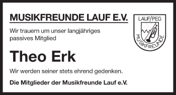 Traueranzeige von Theo Erk von Pegnitz-Zeitung