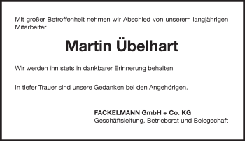 Traueranzeige von Martin Übelhart von Hersbrucker Zeitung