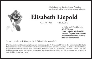 Traueranzeige von Elisabeth Liepold von Der Bote