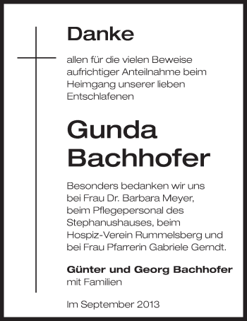 Traueranzeige von Gunda Bachhofer von Der Bote