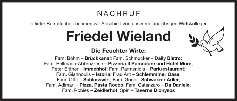  Traueranzeige für Friedel Wieland vom 21.09.2013 aus Der Bote