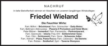 Traueranzeige von Friedel Wieland von Der Bote