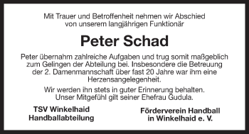 Traueranzeige von Peter Schad von Der Bote