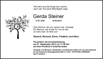 Traueranzeige von Gerda Steiner von Der Bote