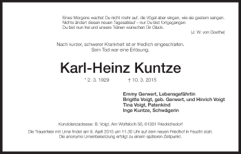 Traueranzeige von Karl-Heinz Kuntze von Der Bote