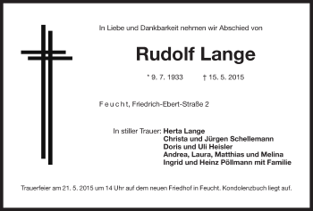 Traueranzeige von Rudolf Lange von Der Bote