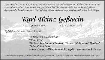 Traueranzeige von Karl Heinz Geßwein von Pegnitz-Zeitung