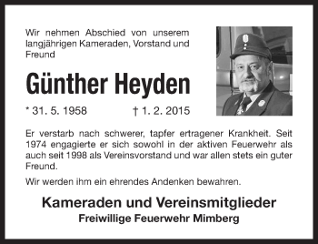 Traueranzeige von Günther Heyden von Der Bote