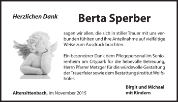 Traueranzeige von Berta Sperber von Hersbrucker Zeitung