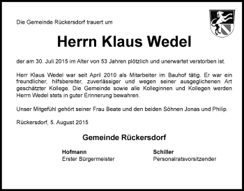 Traueranzeige von Klaus Wedel von Pegnitz-Zeitung