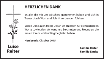 Traueranzeige von Luise Reiter von Hersbrucker Zeitung