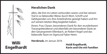 Traueranzeige von Willi Engelhardt von Hersbrucker Zeitung