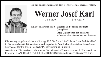 Traueranzeige von Werner Josef Karl von Der Bote