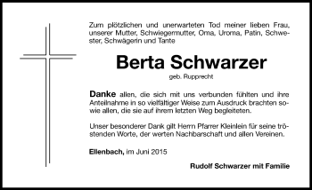 Traueranzeige von Berta Schwarzer von Hersbrucker Zeitung