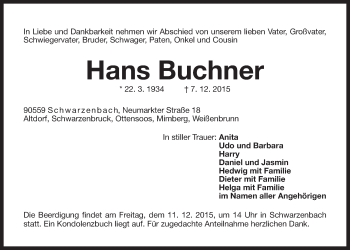 Traueranzeige von Hans Buchner von Der Bote