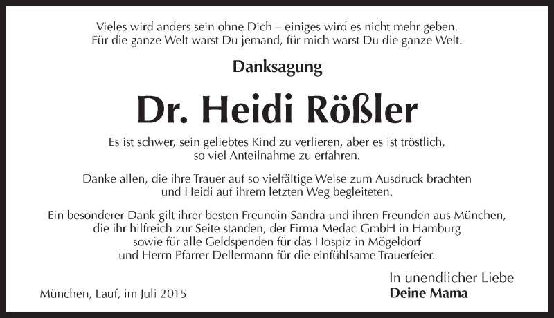  Traueranzeige für Heidi Rößler vom 18.07.2015 aus Pegnitz-Zeitung