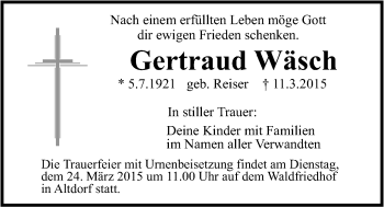 Traueranzeige von Gertraud Wäsch von Der Bote