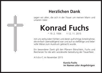 Traueranzeige von Konrad Fuchs von Der Bote