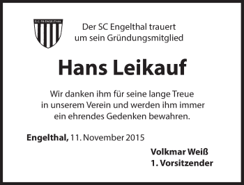 Traueranzeige von Hans Leikauf von Hersbrucker Zeitung