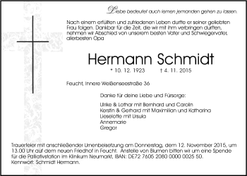 Traueranzeige von Hermann Schmidt von Der Bote