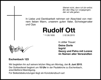 Traueranzeige von Rudolf Ott von Hersbrucker Zeitung