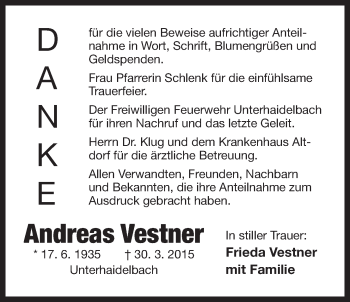 Traueranzeige von Andreas Vestner von Der Bote