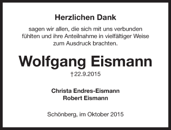 Traueranzeige von Wolfgang Eismann von Pegnitz-Zeitung