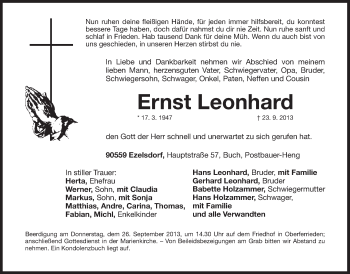 Traueranzeige von Ernst Leonhard von Der Bote