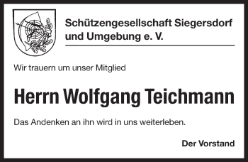 Traueranzeige von Wolfgang Teichmann von Pegnitz-Zeitung