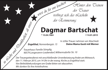 Traueranzeige von Dagmar Bartschat von Hersbrucker Zeitung