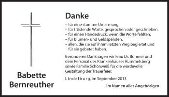 Traueranzeige von Babette Bernreuther von Der Bote