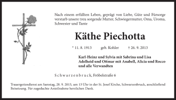 Traueranzeige von Käthe Piechotta von Der Bote