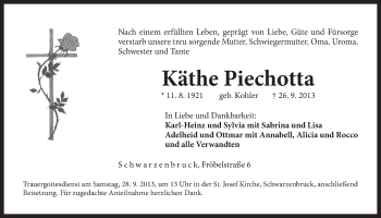 Traueranzeige von Käthe Piechotta von Der Bote