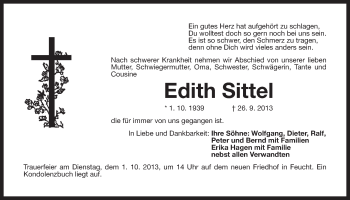 Traueranzeige von Edith Sittel von Der Bote