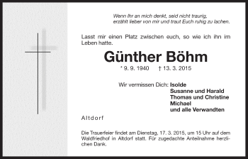 Traueranzeige von Günther Böhm von Der Bote