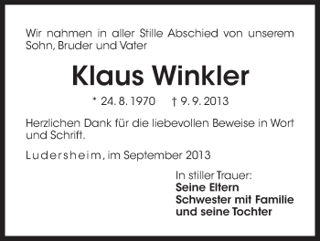 Traueranzeige von Klaus Winkler von Der Bote