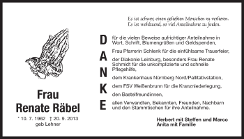 Traueranzeige von Renate Räbel von Der Bote