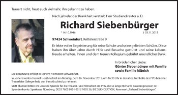 Traueranzeige von Richard Siebenbürger von Hersbrucker Zeitung