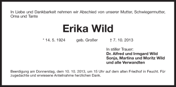 Traueranzeige von Erika Wild von Der Bote