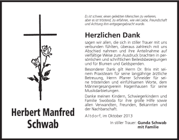 Traueranzeige von Herbert Manfred Schwab von Der Bote