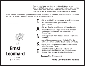 Traueranzeige von Ernst Leonhard von Der Bote