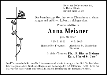 Traueranzeige von Anna Meixner von Der Bote