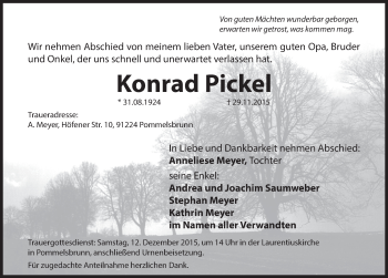 Traueranzeige von Konrad Pickel von Hersbrucker Zeitung
