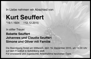Traueranzeige von Kurt Seuffert von Pegnitz-Zeitung