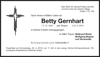 Traueranzeige von Betty Gernhart von Der Bote
