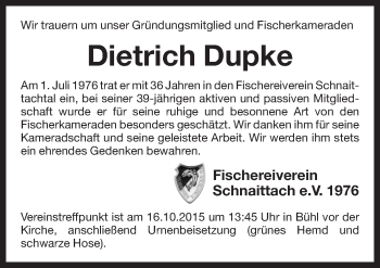 Traueranzeige von Dietrich Dupke von Pegnitz-Zeitung